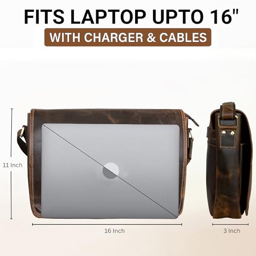 RUSTIC TOWN Leather Messenger Bag for Men Women - Full Grain Leather Laptop Satchel Office Shoulder Bag (16-Inch, Brown) - Image 2
