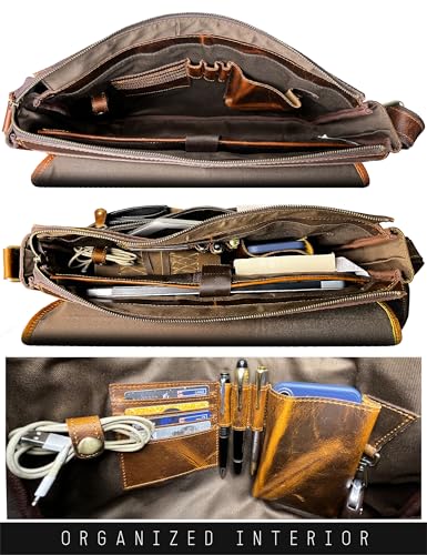 RUSTIC TOWN Leather Messenger Bag for Men Women - Full Grain Leather Laptop Satchel Office Shoulder Bag (16-Inch, Brown) - Image 4