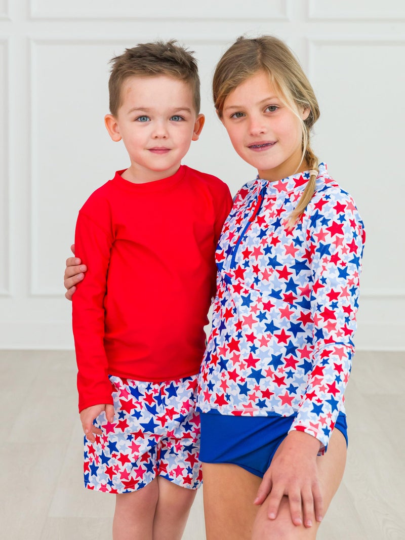 RUGGEDBUTTSÂ® Baby/Toddler Boys Long Sleeve Rash Guard Swim Shirt w/UPF 50+ - Vintage Red, 0-3m - Image 3