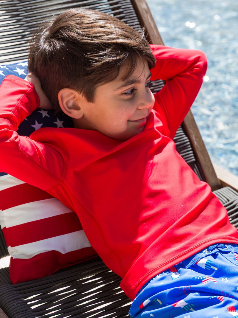 RUGGEDBUTTSÂ® Baby/Toddler Boys Long Sleeve Rash Guard Swim Shirt w/UPF 50+ - Vintage Red, 0-3m - Image 2