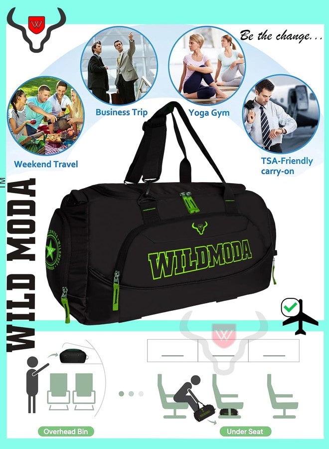 WILD MODA حقيبة سفر ورياضة ويوجا من WILDMODA سعة 45 لترًا مع جيب للأحذية (أسود وأخضر) - بوليستر فاخر شديد التحمل - Image 3