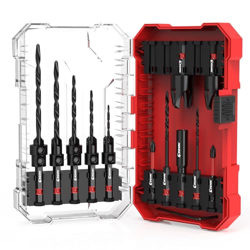 EZARC Countersink Drill Bit Set, 15 PCS Tapered Drill Bits Counter Sink Drill Bit with 2PCS Wood Plug Cutter 1/4" Hex Shank Quick Change for Woodworking with Storage Box - Image 1