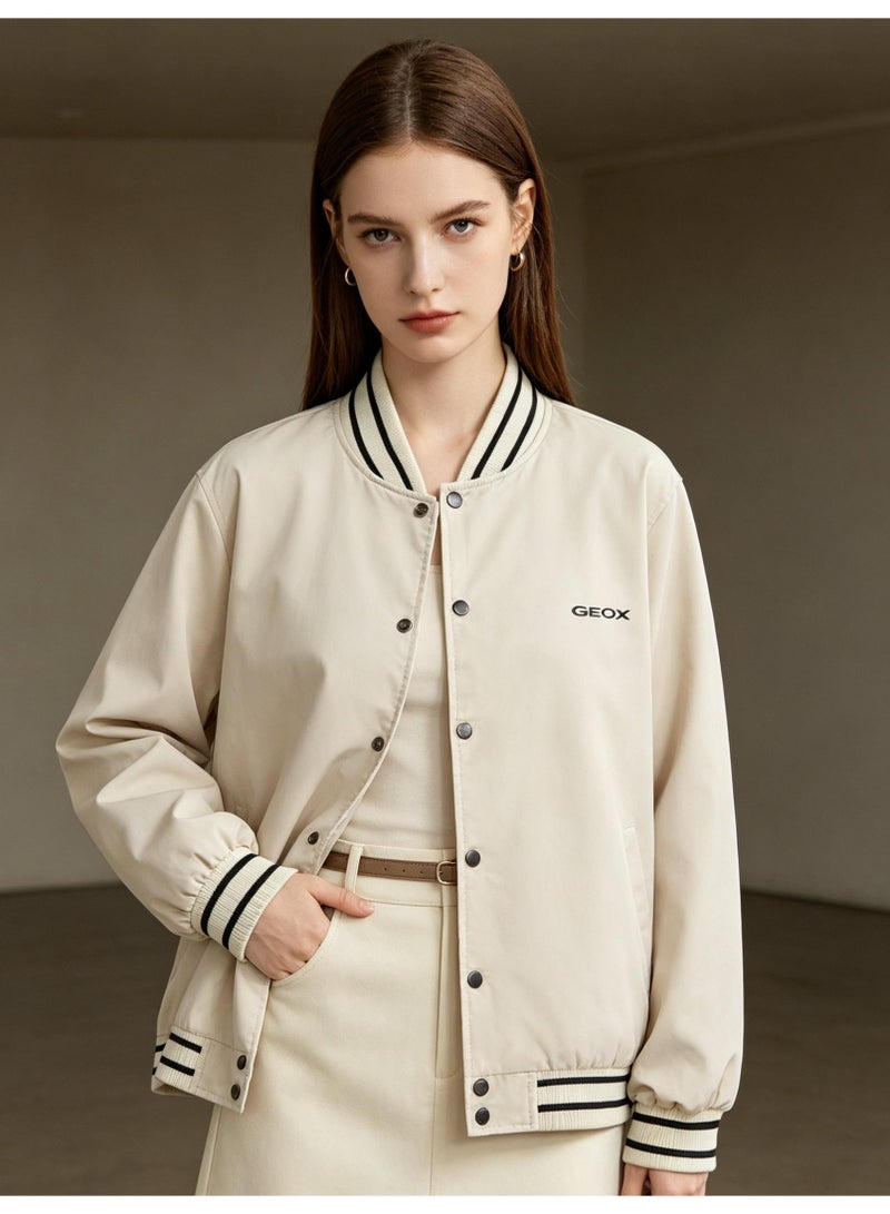 GEOX Men's Women's Button Baseball Bomber Jacket Beige - Image 5
