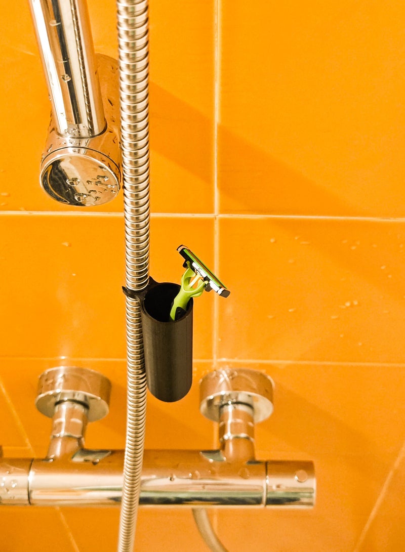 Hearth Blade Holder Fits Shower Hose to Store Razors or Toothbrush for Shower Comfort Easy Access Holes in Bottom to Allow Water to Pass Through - Image 1