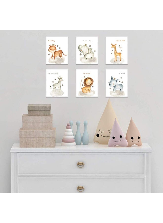 PulsatingFingertip Nursery Decor Cute Watercolor Animals Canvas Art Wall Decor Baby Room Decor Elephant Wall Decor Watercolor Fox Giraffe Rhino Zebra Lion Inspirational Wall Art Bedroom Decorations 12x16inches x3pcs - Image 2
