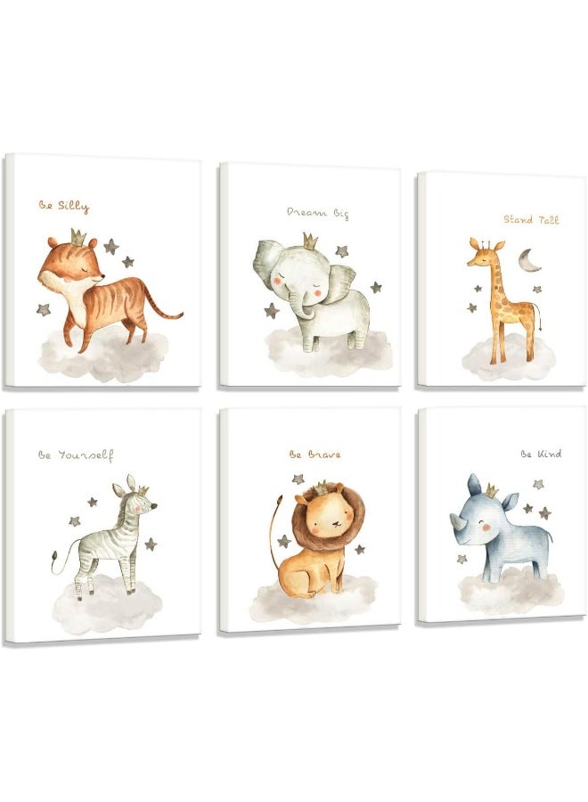 PulsatingFingertip Nursery Decor Cute Watercolor Animals Canvas Art Wall Decor Baby Room Decor Elephant Wall Decor Watercolor Fox Giraffe Rhino Zebra Lion Inspirational Wall Art Bedroom Decorations 12x16inches x3pcs - Image 1