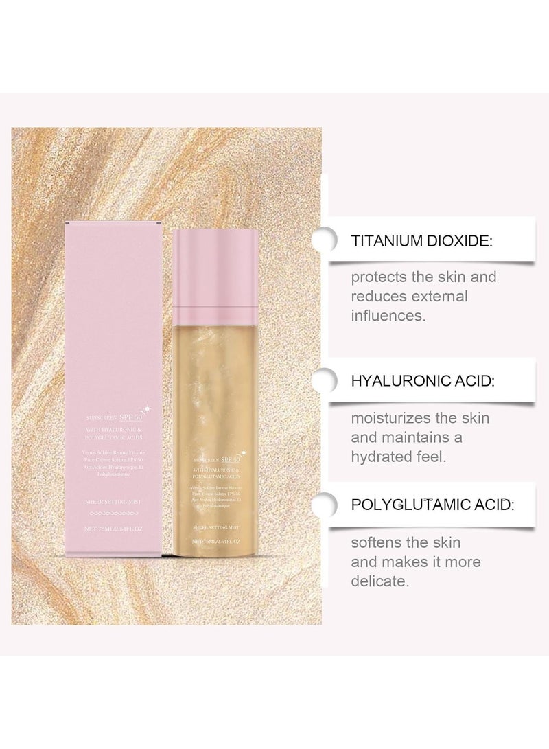 ATRJSZ Sunglaze Sheer Setting Mist Sunscreen SPF 50, Broad Spectrum Shimmering Body Oil Mist, Hydrating Makeup-Friendly Glow Spray, Reef-Safe, Non-Greasy & Fast-Absorbing for Face & Body (2PCS) - Image 3