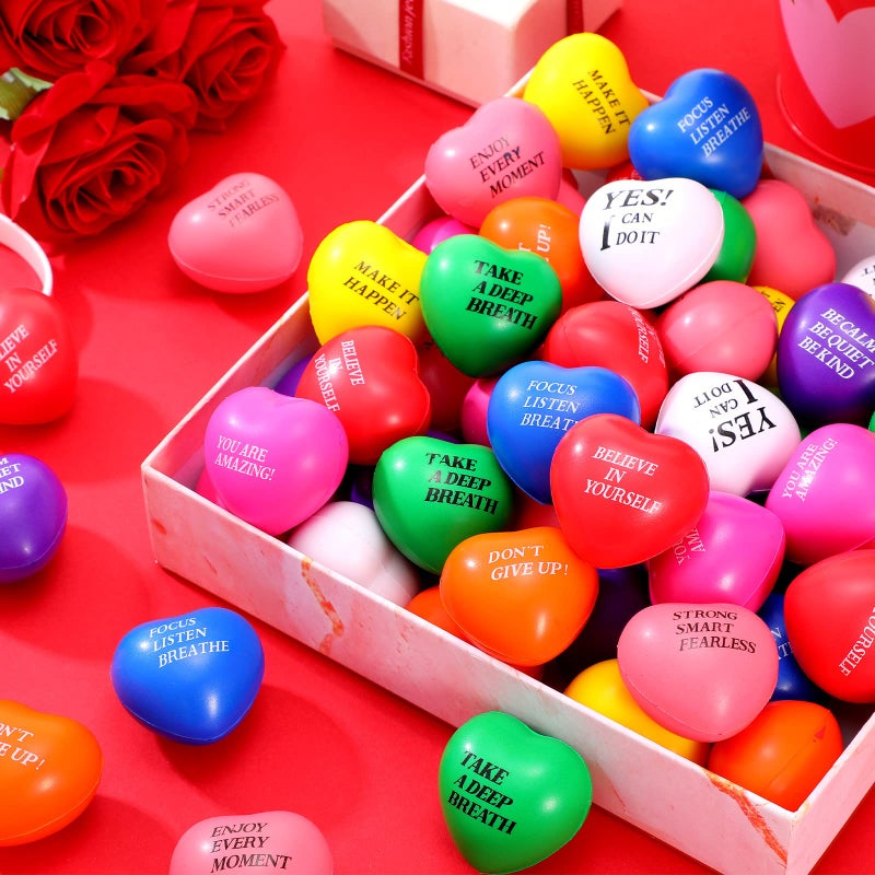 Jerify 100 Pcs Heart Stress Balls 1. 57'' Motivational Inspirational Colorful Stress Relief Foam Ball Anxiety Relief Toys For Kids Adults School Carnival Reward Valentine Gift - Image 4