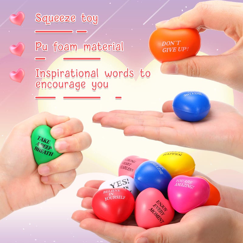 Jerify 100 Pcs Heart Stress Balls 1. 57'' Motivational Inspirational Colorful Stress Relief Foam Ball Anxiety Relief Toys For Kids Adults School Carnival Reward Valentine Gift - Image 3