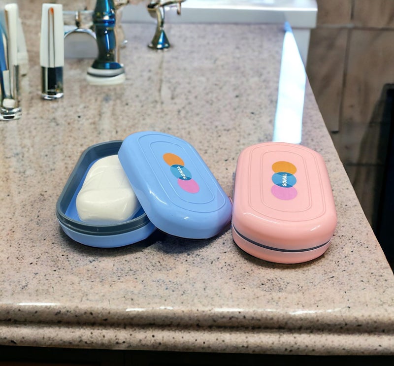 CSM Soap Case Soap Box for Bathroom Kitchen Sink Leakproof Soap Holder for Travel - Pack of 2 (Pink, Blue) - Image 2