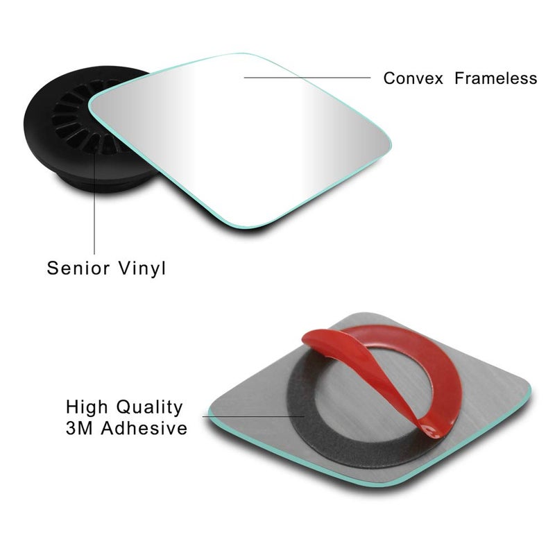 POMFW Blind Spot Mirror, 2 inch Rearview Convex Side Mirrors for Cars SUV Truck Van Stick on 3M Adhesive, Rear View HD Glass Frameless Sway Rotate adjustable Wide Angle 2PCS (Rhombus) - Image 3