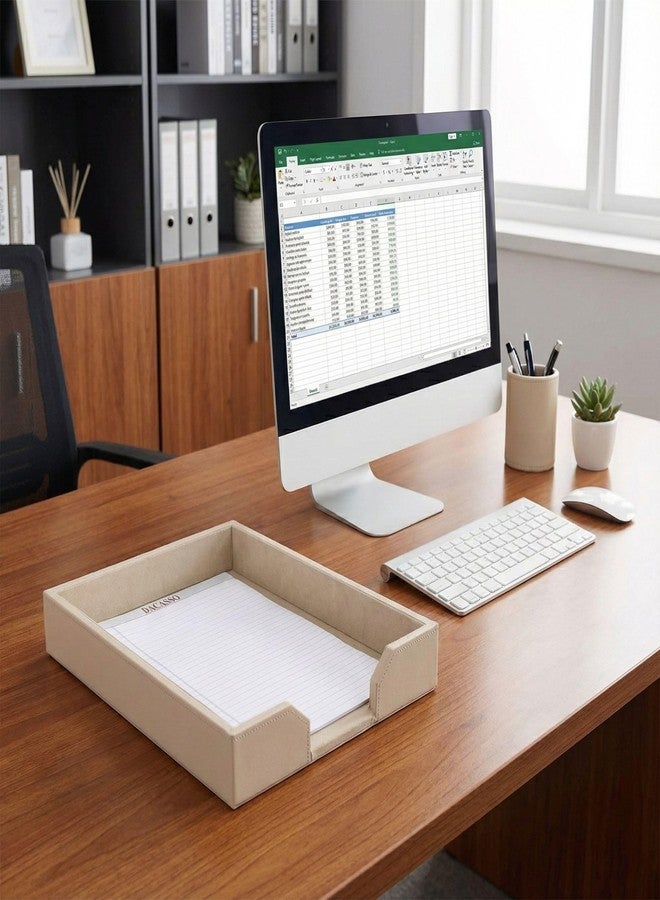 داكاسو صينية رسائل مكتبية من الجلد المُصنّع من داكاسو - حامل رسائل فاخر ومنظم أوراق للمكتب - تنظيم المكتب وديكور مكتب المديرين التنفيذيين - (لون أبيض لاتيه) - Image 3