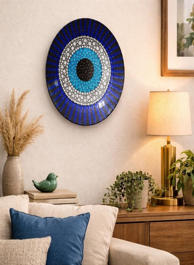 JIKRAA® Evil Eye Protection Ceramic Decorative Wall Plates With Stand | Good Luck Positivity Prosperity Wall Hanging | Ceramic Decor Plate (10 Inch) - Image 1