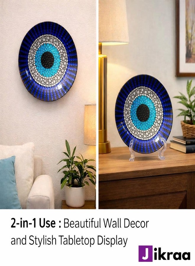 JIKRAA® Evil Eye Protection Ceramic Decorative Wall Plates With Stand | Good Luck Positivity Prosperity Wall Hanging | Ceramic Decor Plate (10 Inch) - Image 5