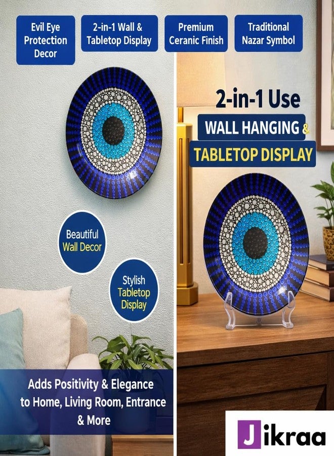 JIKRAA® Evil Eye Protection Ceramic Decorative Wall Plates With Stand | Good Luck Positivity Prosperity Wall Hanging | Ceramic Decor Plate (10 Inch) - Image 3
