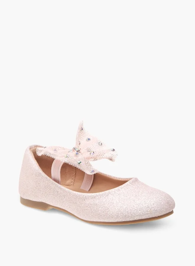 JUNIORS Girls Embellished Bow Applique Ballerina Shoes With Elasticated Strap