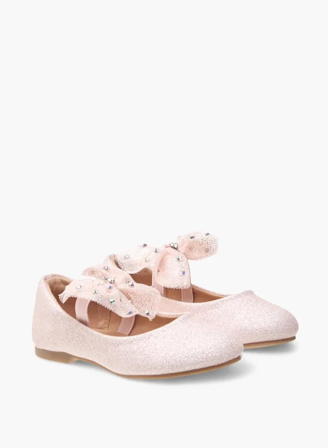 JUNIORS Girls Embellished Bow Applique Ballerina Shoes With Elasticated Strap