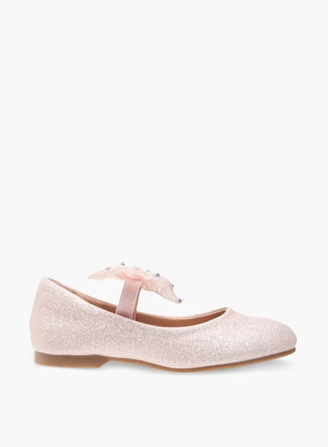 JUNIORS Girls Embellished Bow Applique Ballerina Shoes With Elasticated Strap