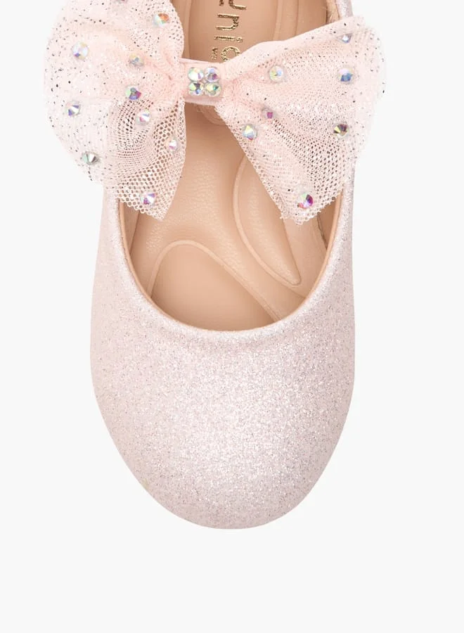 JUNIORS Girls Embellished Bow Applique Ballerina Shoes With Elasticated Strap