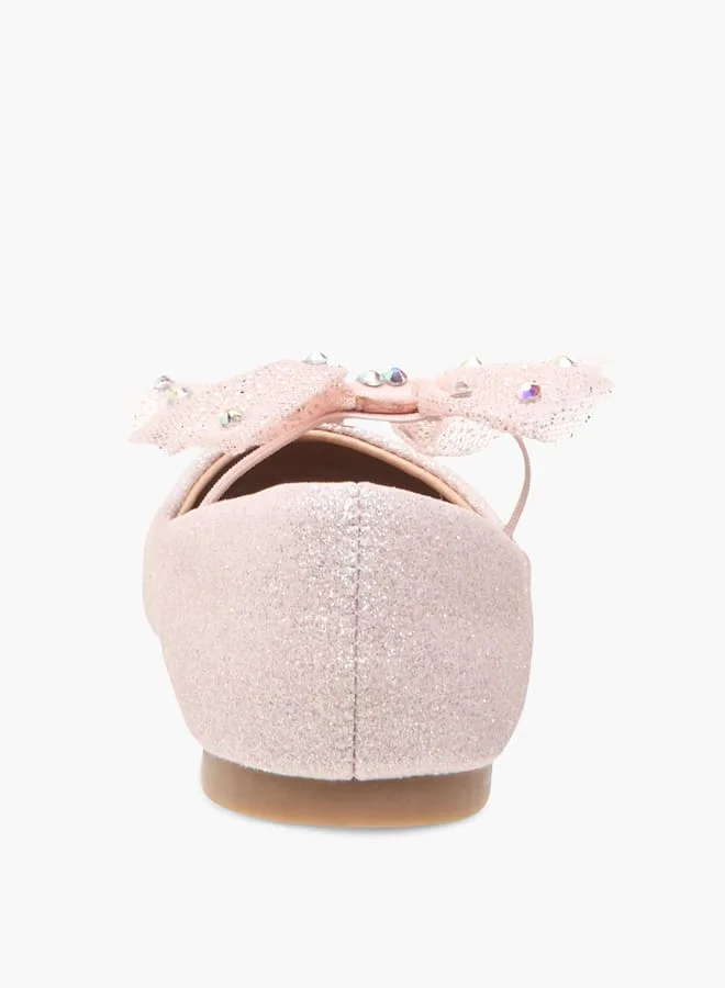 JUNIORS Girls Embellished Bow Applique Ballerina Shoes With Elasticated Strap