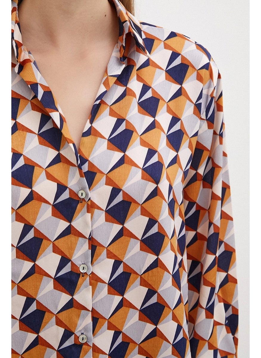 Never More Patterned Satin Shirt Powder  - Image 3