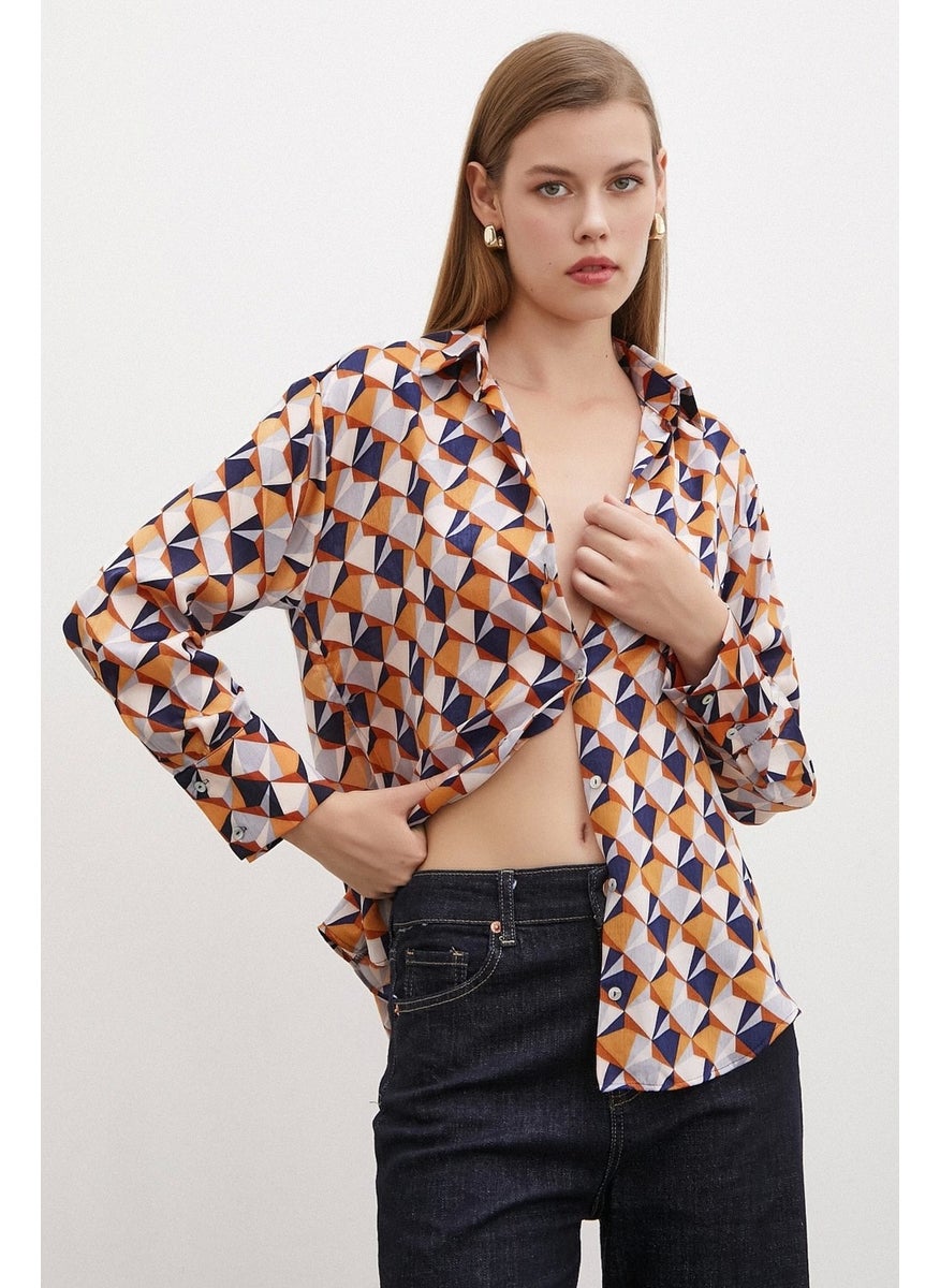Never More Patterned Satin Shirt Powder  - Image 1