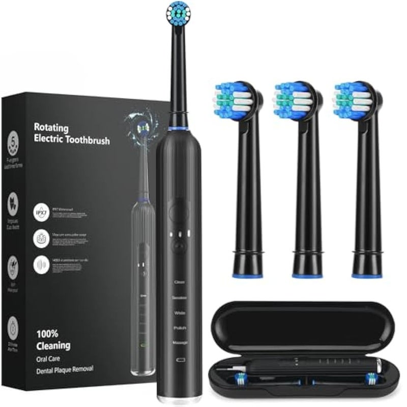 MIKLIFE Sonic Electric Toothbrush 5 Modes Rechargeable Power Smart Toothbrush Cleaner With 3 Brush Heads For Adults Blue - Image 1