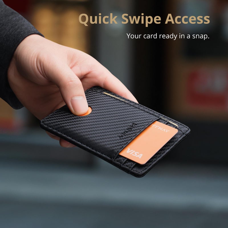 Buffway Slim Minimalist Front Pocket RFID Blocking Leather Wallets for Men and Women - Carbon Fiber Black - Image 4