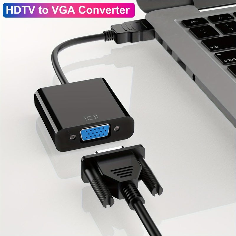 محول HDTV إلى VGA، ذكر إلى أنثى، أسود، للحاسوب المكتبي والمحمول وشاشة الكمبيوتر والبروجيكتور وكروم بوك ورازبيري باي وروكو وإكس بوكس. - Image 1
