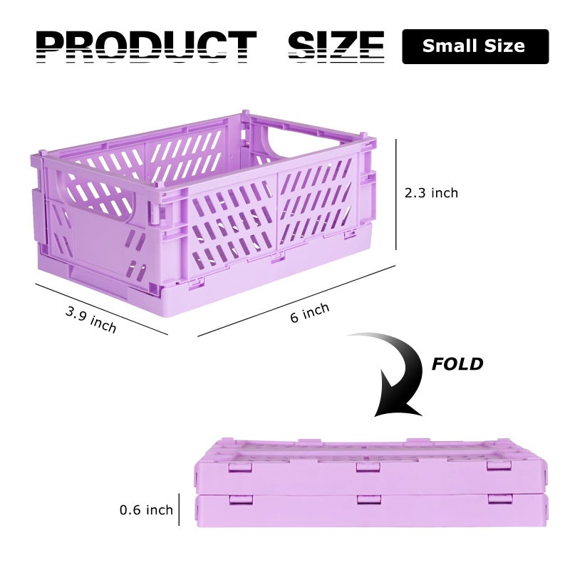 Tixill 2-Pack Mini Foldable Plastic Baskets for Organizing and Storage, Collapsible Storage Crate for Home Kitchen Bedroom Bathroom Office (5.9x3.8x2.2, Purple) - Image 2
