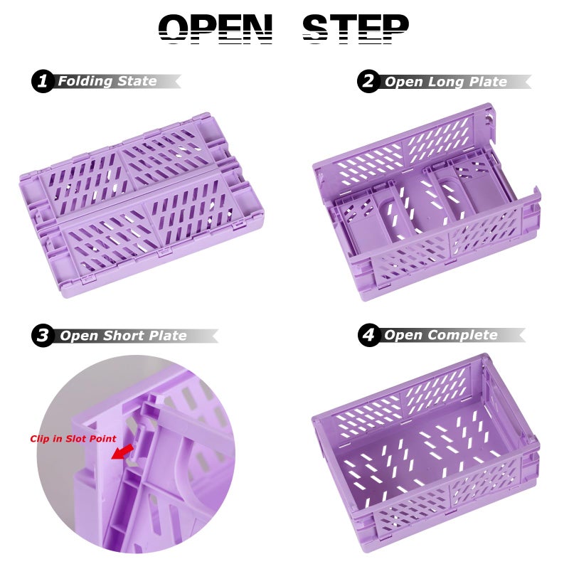 Tixill 2-Pack Mini Foldable Plastic Baskets for Organizing and Storage, Collapsible Storage Crate for Home Kitchen Bedroom Bathroom Office (5.9x3.8x2.2, Purple) - Image 5