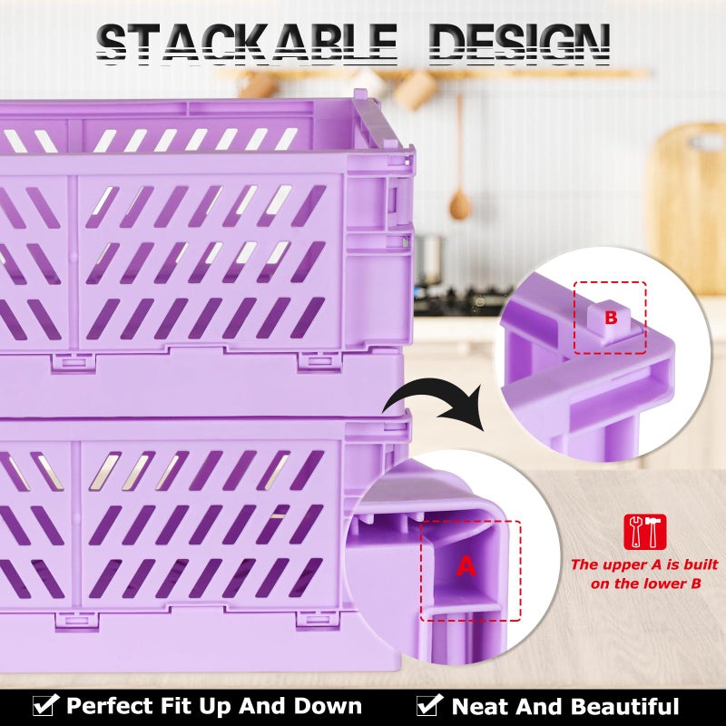 Tixill 2-Pack Mini Foldable Plastic Baskets for Organizing and Storage, Collapsible Storage Crate for Home Kitchen Bedroom Bathroom Office (5.9x3.8x2.2, Purple) - Image 4