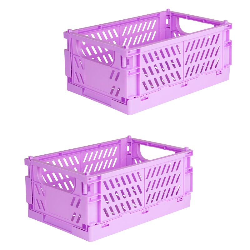 Tixill 2-Pack Mini Foldable Plastic Baskets for Organizing and Storage, Collapsible Storage Crate for Home Kitchen Bedroom Bathroom Office (5.9x3.8x2.2, Purple) - Image 1