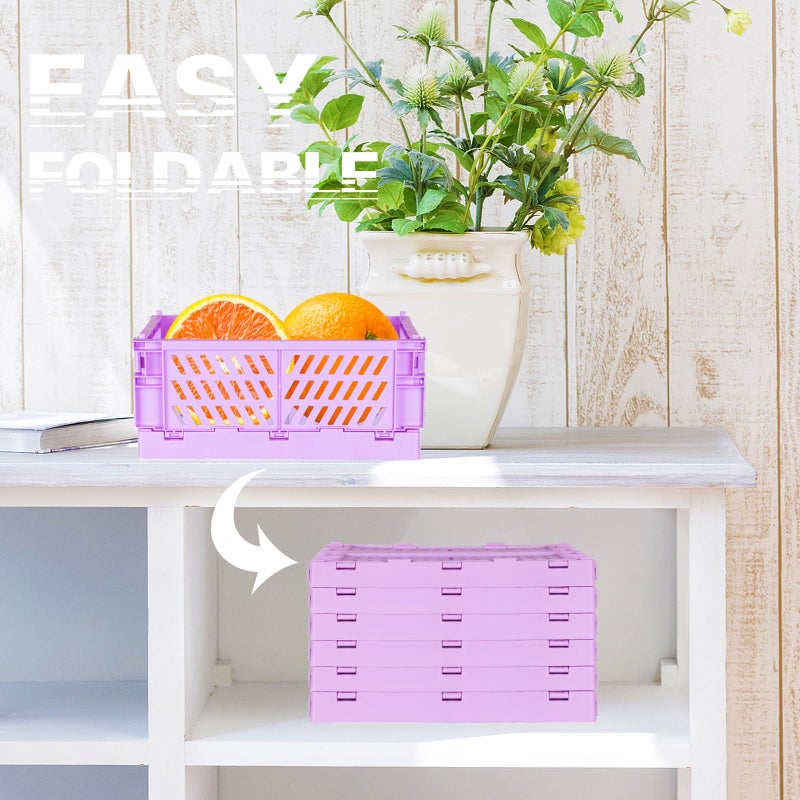 Tixill 2-Pack Mini Foldable Plastic Baskets for Organizing and Storage, Collapsible Storage Crate for Home Kitchen Bedroom Bathroom Office (5.9x3.8x2.2, Purple) - Image 3