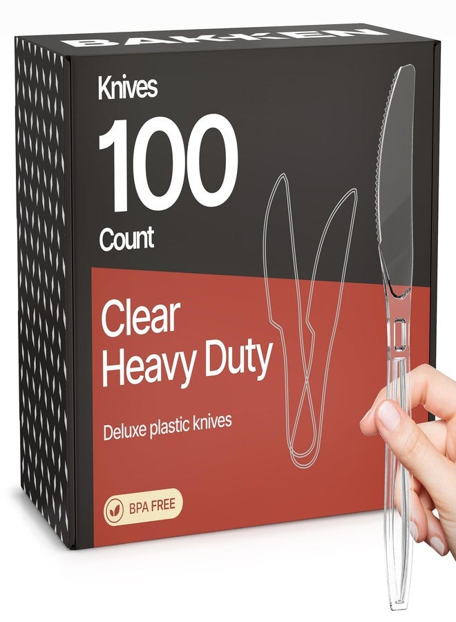 BAKKENMASTER Bakken Disposable Cutlery Set 100 Pieces Knives, Heavy Duty Plastic Silverware, BPA-Free Food-Grade Materials, Heat-Resistant, Reusable Utensils for Parties, Catering, BBQs, and Everyday Use, Clear - Image 1