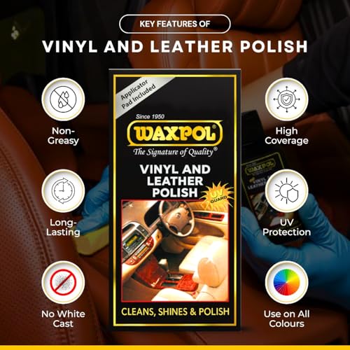 Waxpol واكس بول فينيل و ليذر هاي شاين بوليش 125 مل لمقاعد السيارات والدراجات، لوحة القيادة وإكسسوارات الجلد - Image 2