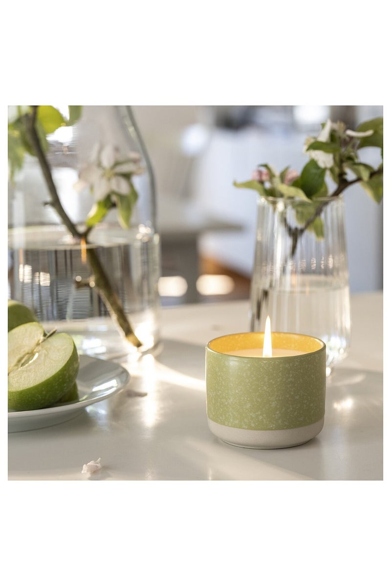 Scented candle in ceramic jar, Apple/bright beige-yellow, 25 hr - Image 3