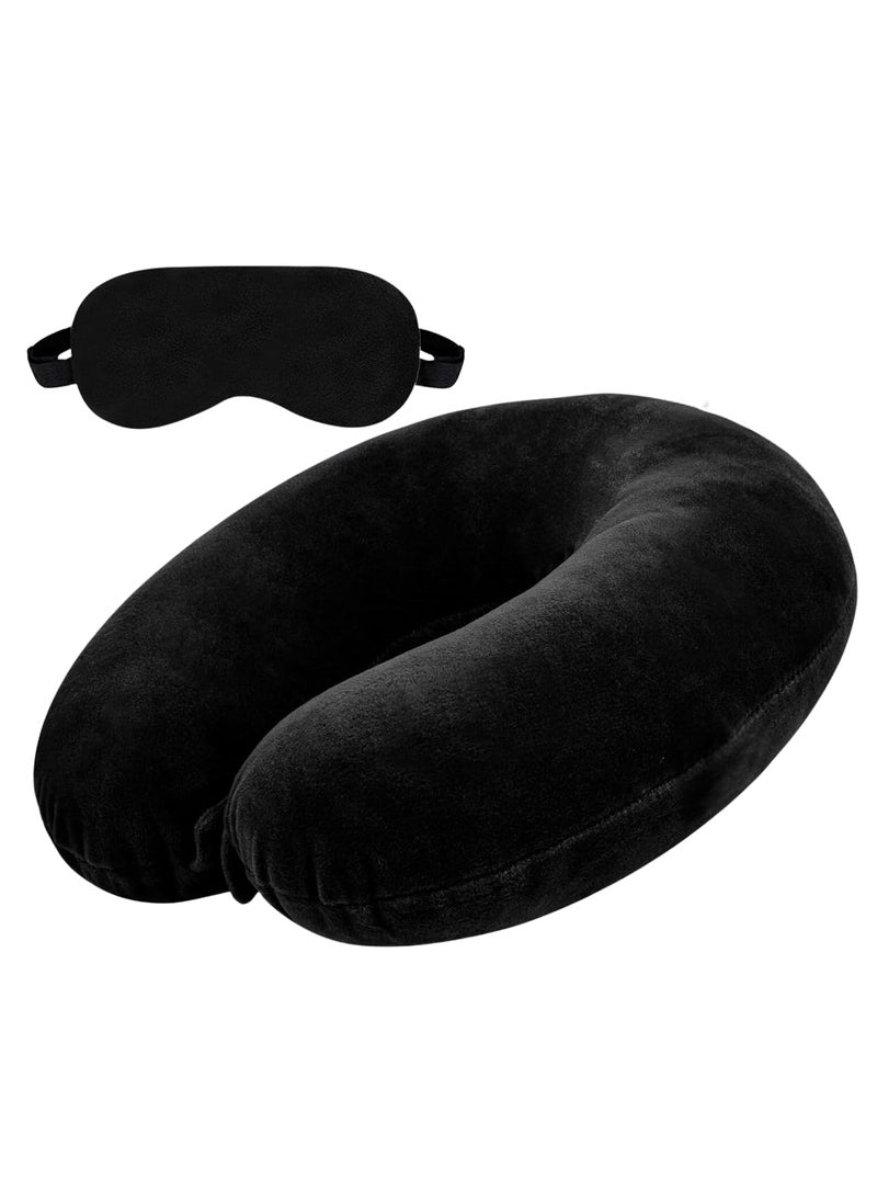 Vibgyor Vibes Vibgyor Vibes U Shaped Travel Neck Pillow Combo with Eye Mask for Travel in Airplane Flight/Car/Train for Sleeping,Comfortable Head Rest Neck Support | Lightweight for Men and Women (Black)  - Image 1