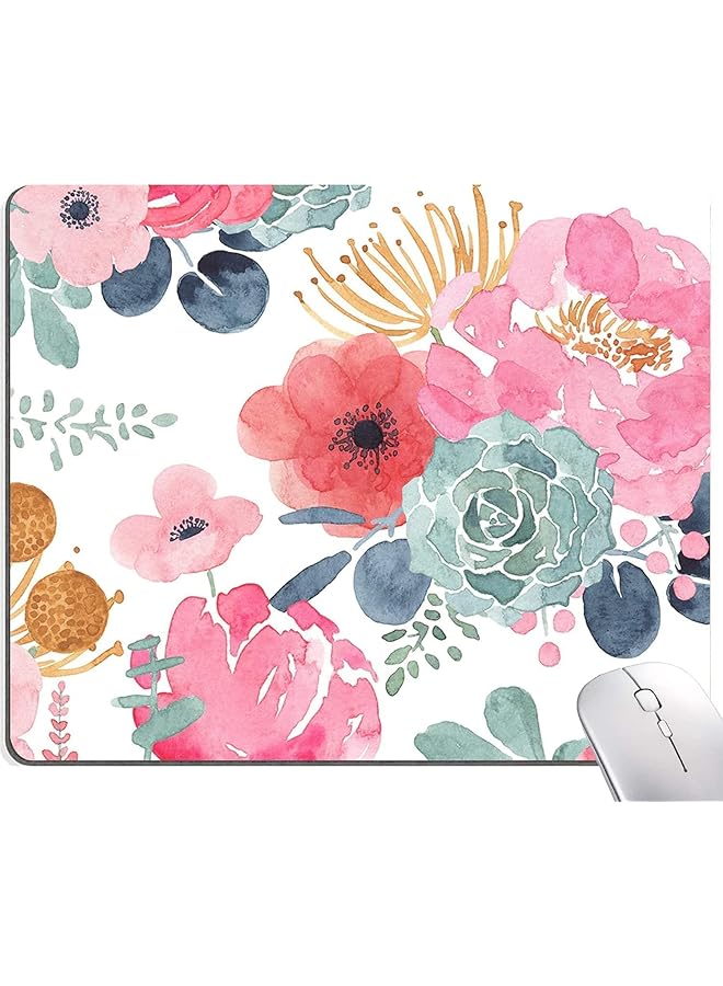 YRQX Cartoon Trumpet Mouse Pad, Cute Girl Square Anime Office Desk Cushion, Non -Slip Anime Mouse Pad, For Laptop Computer, Computer Rubber Base, 9.5 × 7.9 × 1.2 Inches, Pink Flowers