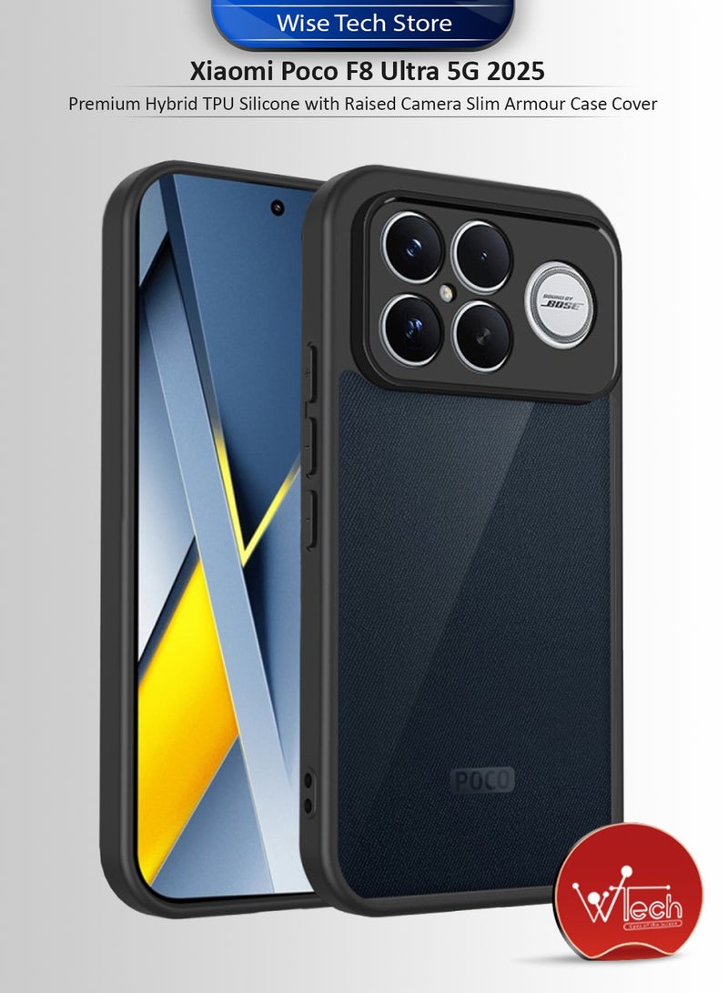 دبليو تيك غطاء حافظة رفيع لهاتف Xiaomi Poco F8 Ultra 5G 2025، مصنوع من السيليكون المزجج بالهجين TPU مع مصدات مدرعة مرتفعة (MCAPSA) - شفاف/أسود - Image 1