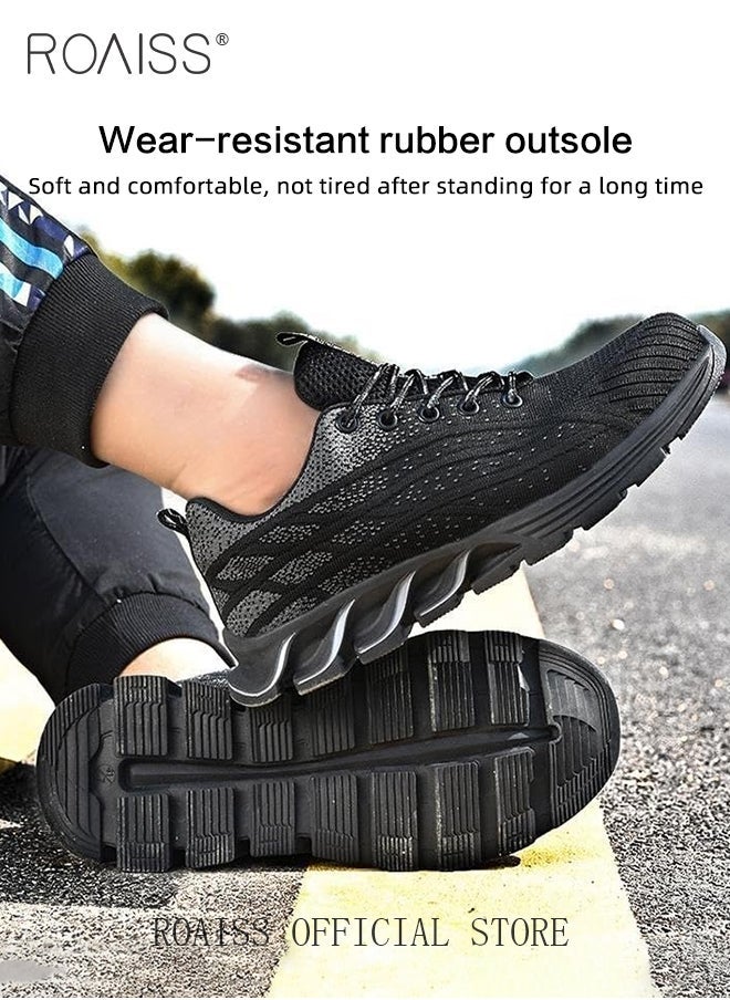 roaiss Men's Steel Toe Safety Shoes for Construction Site Work Fly Woven Anti Smash Anti Puncture Labor Protection Shoes Non Slip Wear Resistant Sneakers Moisture Absorbent Breathable Sports Shoes - Image 3