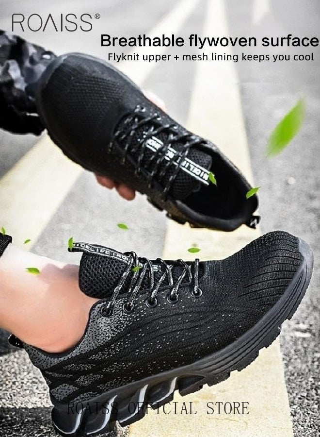 roaiss Men's Steel Toe Safety Shoes for Construction Site Work Fly Woven Anti Smash Anti Puncture Labor Protection Shoes Non Slip Wear Resistant Sneakers Moisture Absorbent Breathable Sports Shoes - Image 1