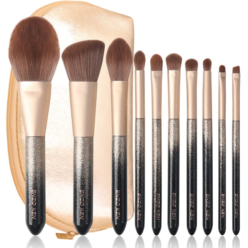 ENZO KEN Natural Hair Makeup Brush Set Professional Sable Makeup Brushes Set with Case Natural Hair Brushes Makeup Set Glitter Make up Brushes Set Professional Natural Makeup Brushes  ORRA Black