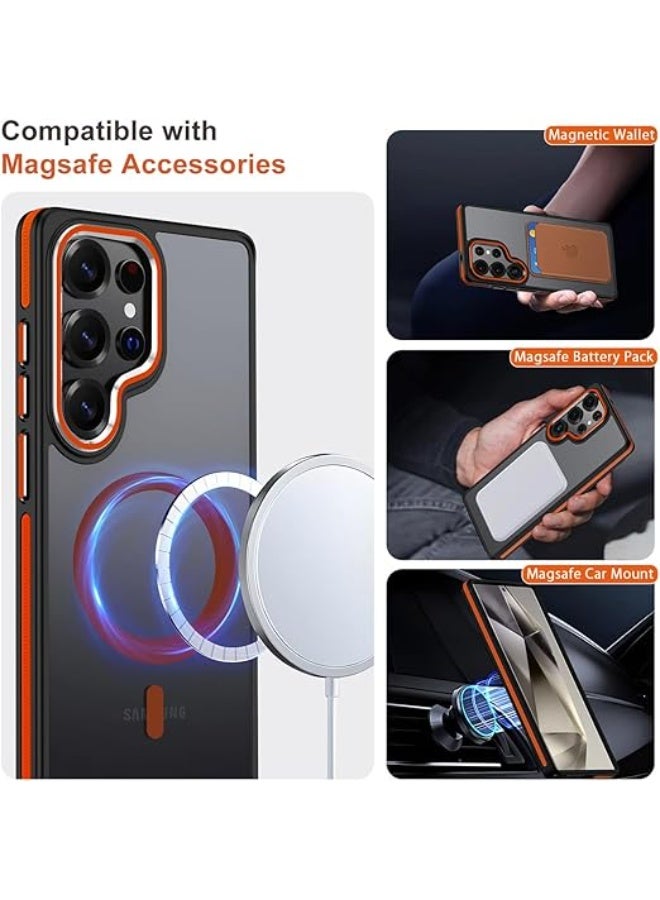 Case for Samsung Galaxy S24 Ultra, Translucent Matte Cover Fits for Magsafe, S25 Ultra Phone Case with Non-Slip Edge, Magnetic Case for Samsung S24 Ultra, Shockproof Protection (Black/Orange) - Image 5