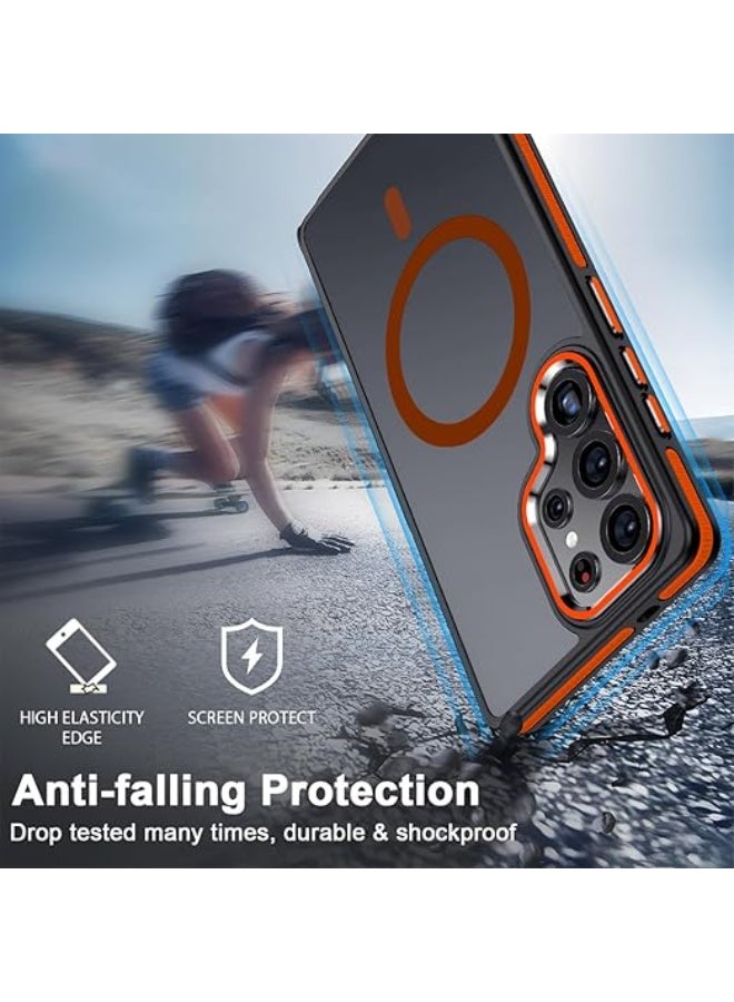 Case for Samsung Galaxy S24 Ultra, Translucent Matte Cover Fits for Magsafe, S25 Ultra Phone Case with Non-Slip Edge, Magnetic Case for Samsung S24 Ultra, Shockproof Protection (Black/Orange) - Image 4