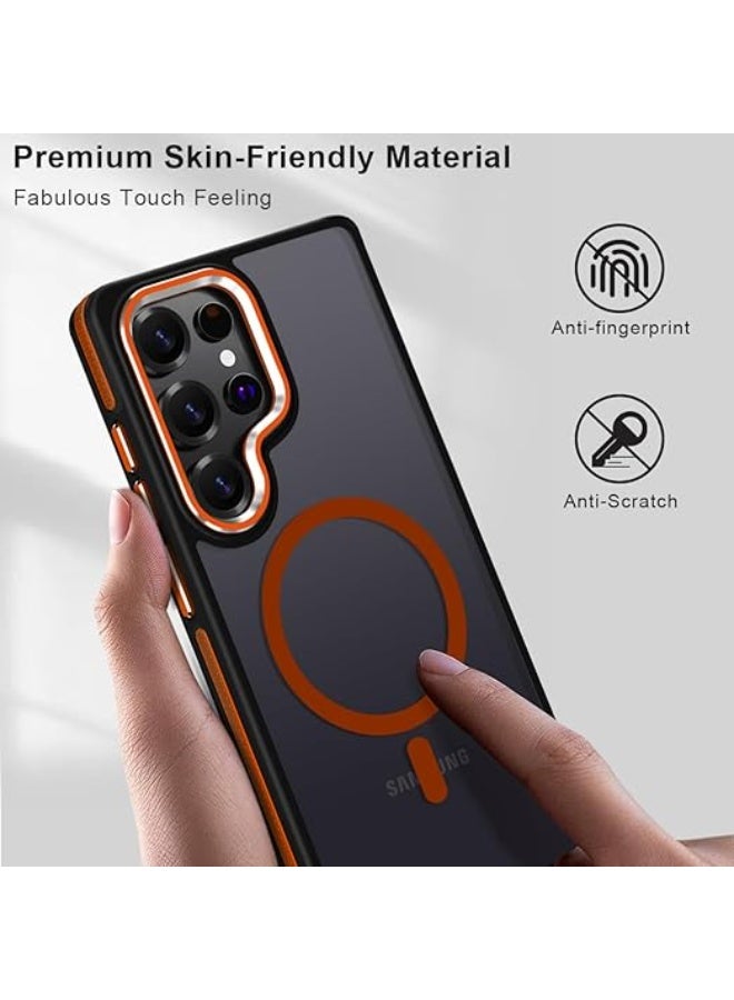 Case for Samsung Galaxy S24 Ultra, Translucent Matte Cover Fits for Magsafe, S25 Ultra Phone Case with Non-Slip Edge, Magnetic Case for Samsung S24 Ultra, Shockproof Protection (Black/Orange) - Image 2