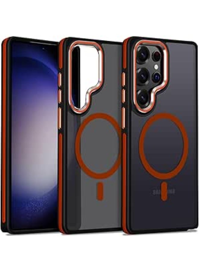 Case for Samsung Galaxy S24 Ultra, Translucent Matte Cover Fits for Magsafe, S25 Ultra Phone Case with Non-Slip Edge, Magnetic Case for Samsung S24 Ultra, Shockproof Protection (Black/Orange) - Image 1