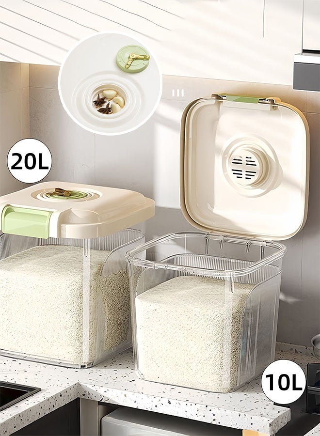 Rice Dispenser, Large Grain Container Storage with Lid Measuring Cylinder Moisture Proof Household Cereal Dispenser Bucket for Kitchen Soybean Corn, Clear  - Image 1