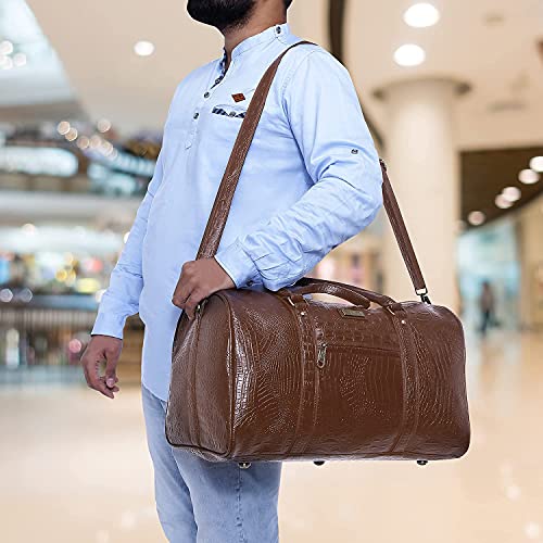 ZAINTO Unisex Textured Leatherette Stylish 35 Liter Cabin Bags For Travelling In Flight 7Kg Latest Travel Textured Leather Duffle Bags For Men And Women (Brown, 28 Cm) - Image 2