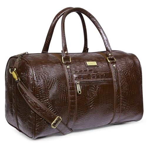 ZAINTO Unisex Textured Leatherette Stylish 35 Liter Cabin Bags For Travelling In Flight 7Kg Latest Travel Textured Leather Duffle Bags For Men And Women (Brown, 28 Cm) - Image 1